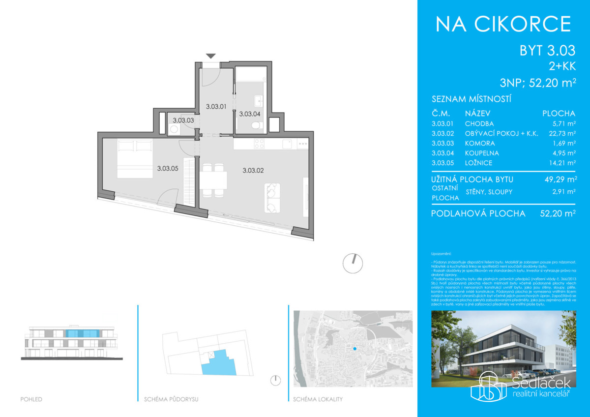 Căn hộ bán · 2+kk · 52 m²