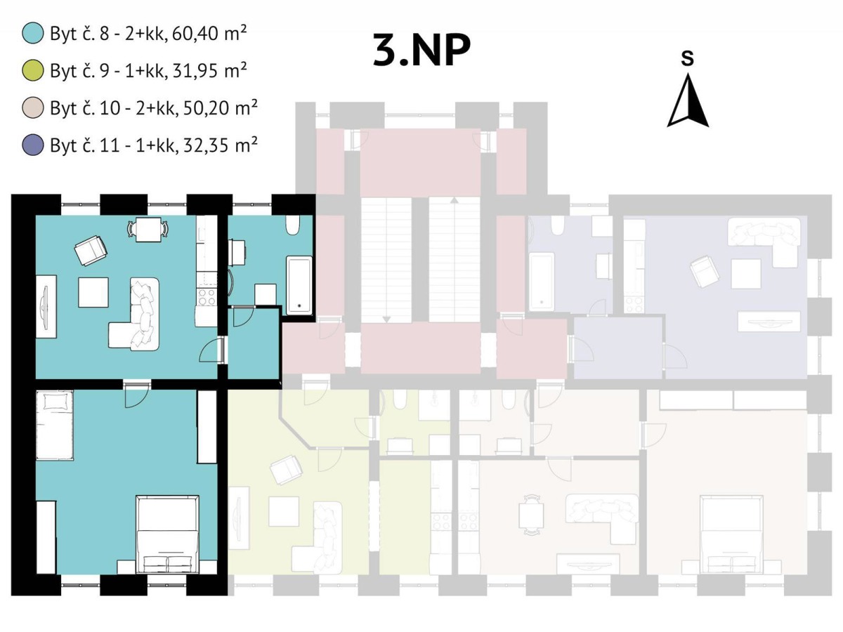 Pronájem bytu · 2+kk · 60 m²
